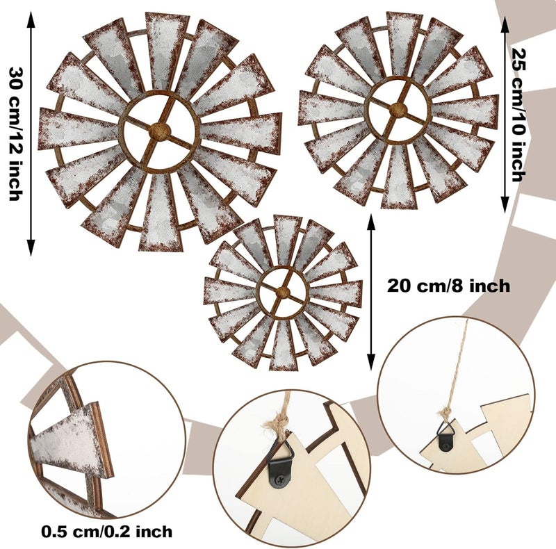 Yookeer 3 Pcs Wood Windmill Wall Decor Farmhouse Hanging Decoration Wooden Windmill Kitchen Decor Rustic Decor Living Room Sculpture Art for Bedroom Nursery Home Decor(Farmhouse) - Image 3